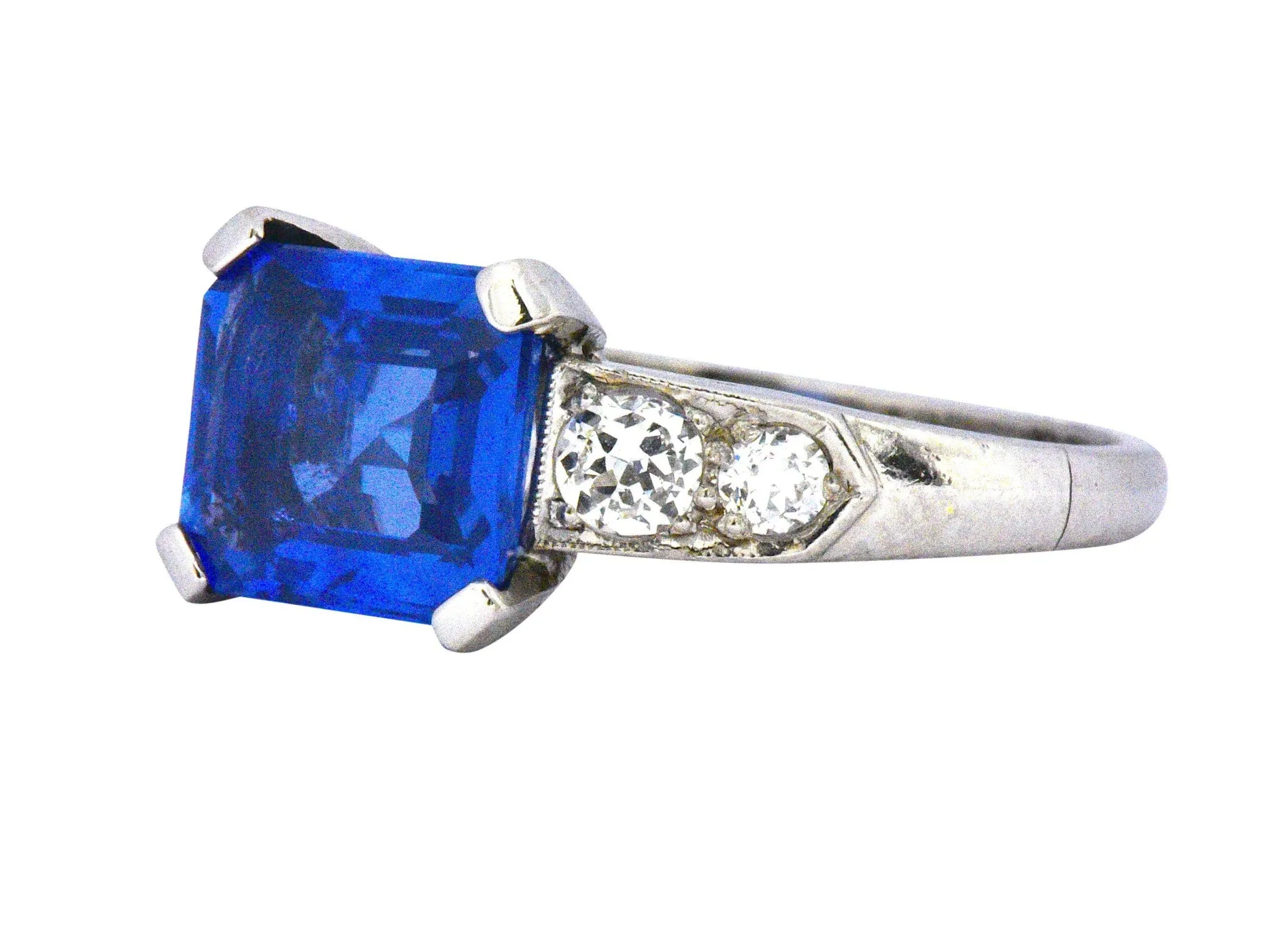 Vintage 4.11 CTW Unheated Ceylon Sapphire & Diamond Palladium Alternative Ring AGL