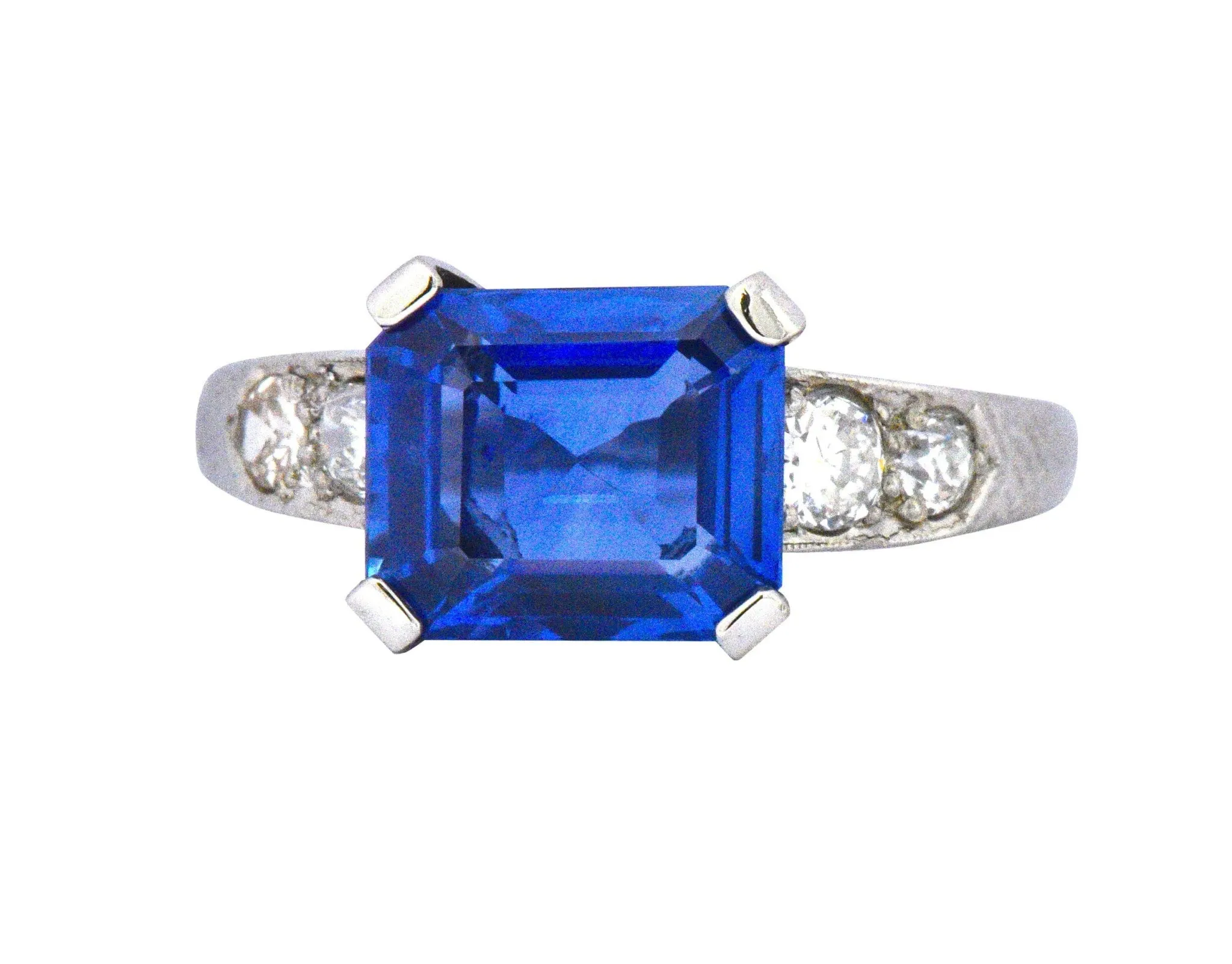 Vintage 4.11 CTW Unheated Ceylon Sapphire & Diamond Palladium Alternative Ring AGL