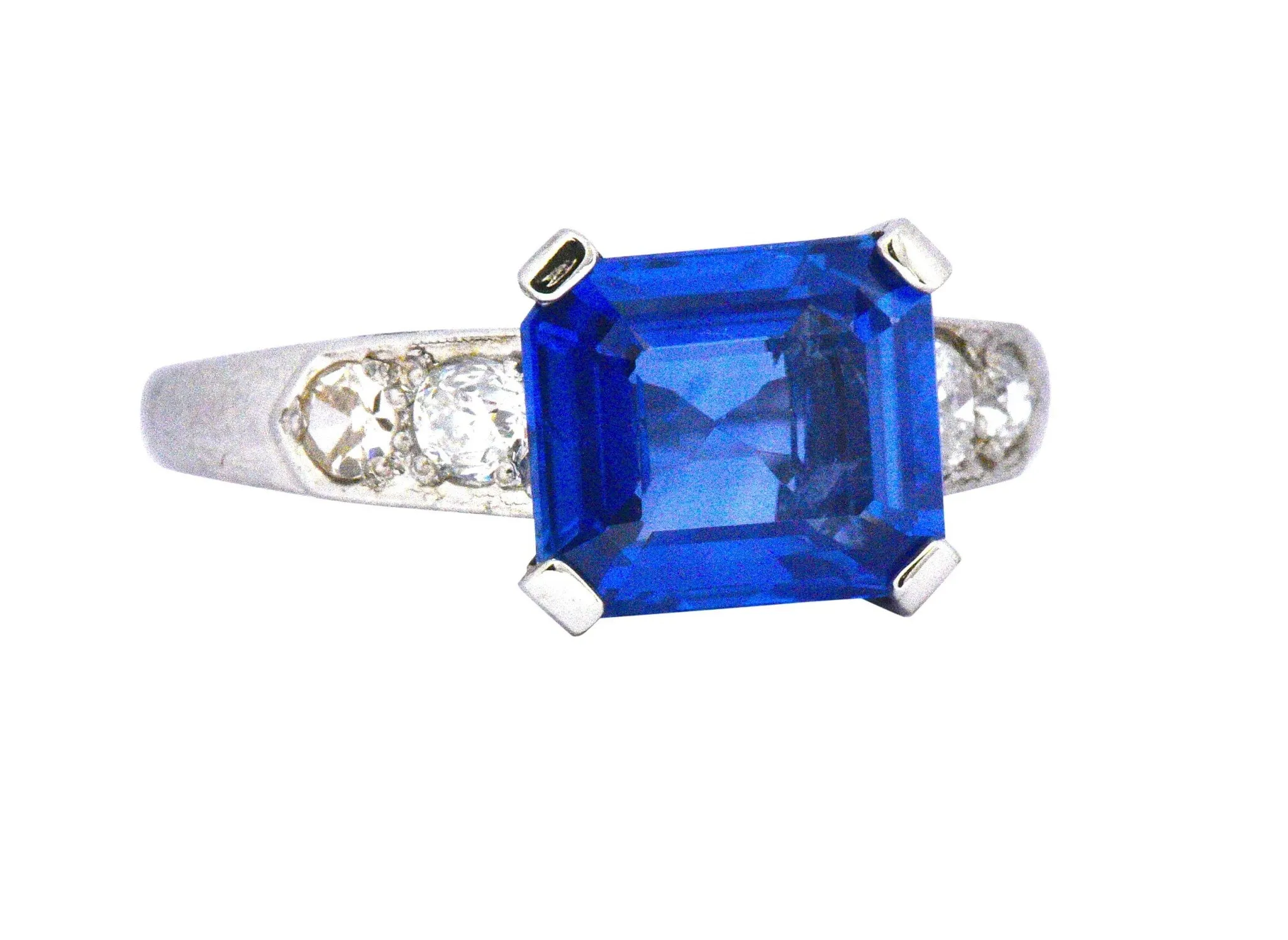 Vintage 4.11 CTW Unheated Ceylon Sapphire & Diamond Palladium Alternative Ring AGL