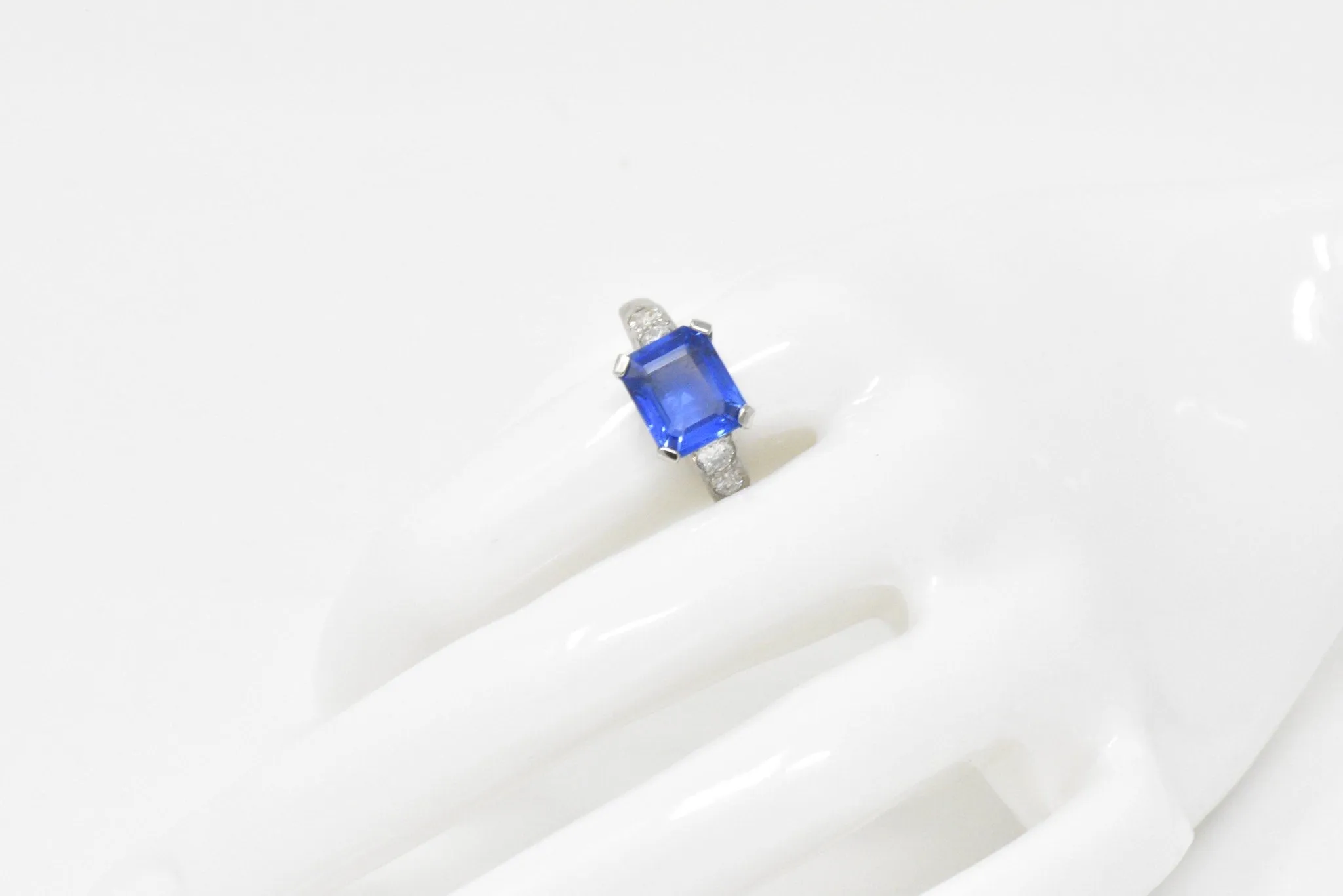 Vintage 4.11 CTW Unheated Ceylon Sapphire & Diamond Palladium Alternative Ring AGL