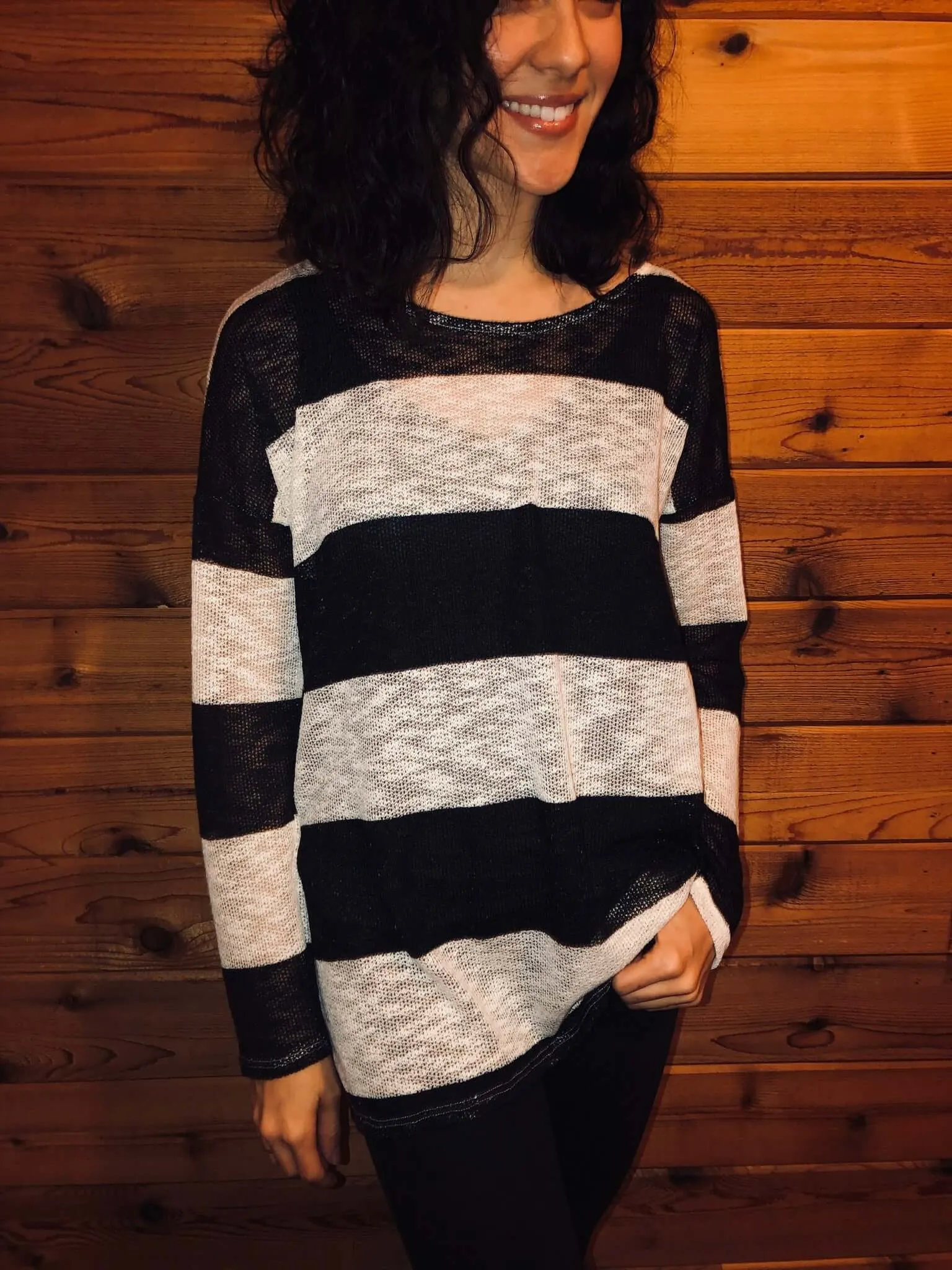 White and Black Striped Top