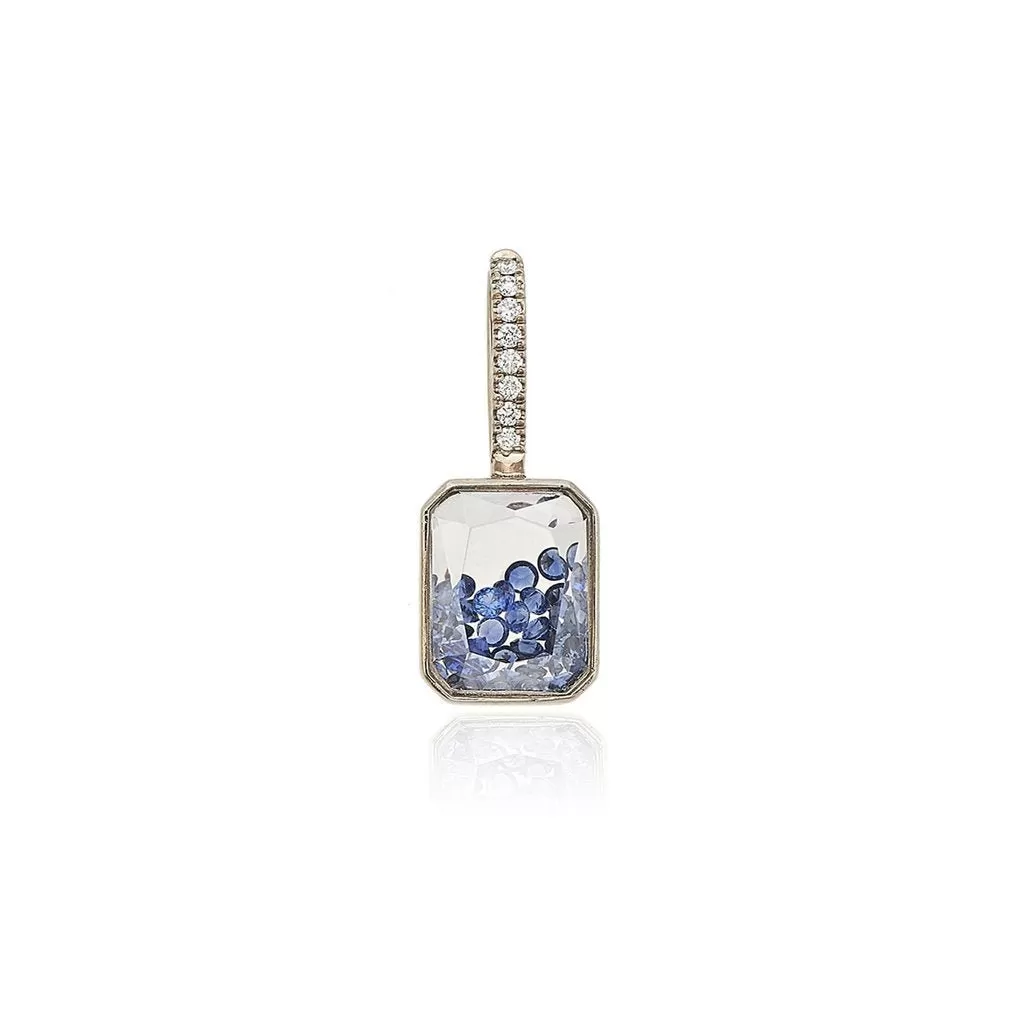 White Gold Palladium Rectangular Charm with Blue Sapphires