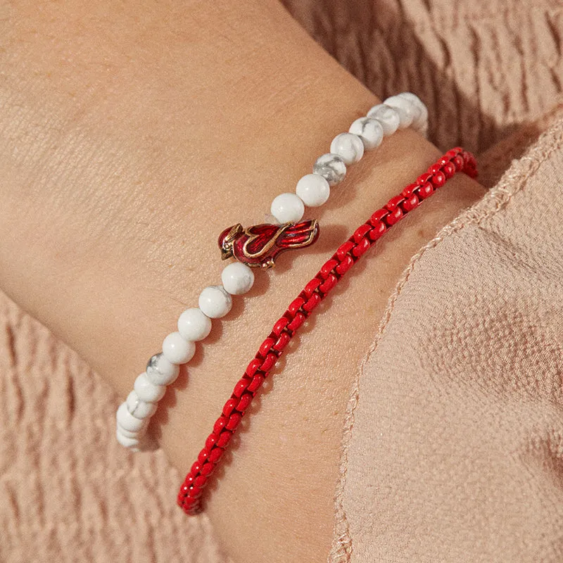 White Howlite / Red Cardinal Stretch Bracelet