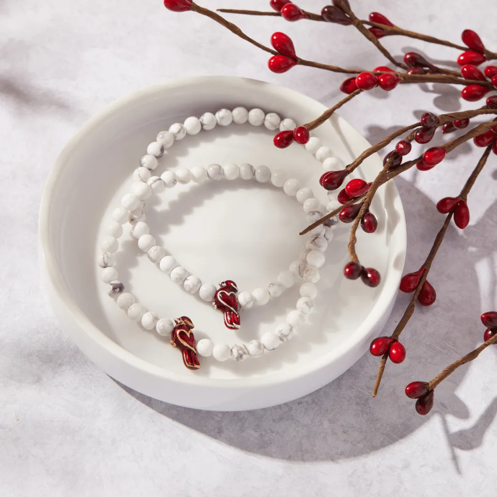 White Howlite / Red Cardinal Stretch Bracelet