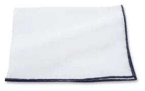 WHITE LINEN WITH NAVY BORDER POCKET SQUARE