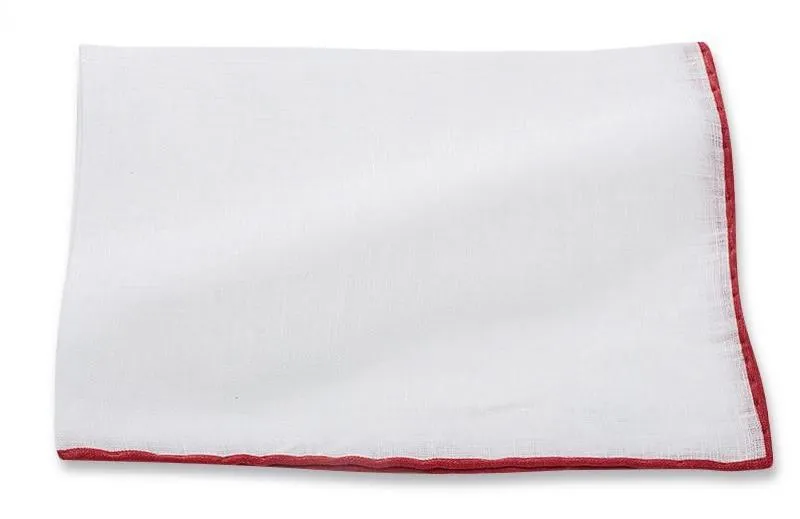 WHITE LINEN WITH RED BORDER POCKET SQUARE