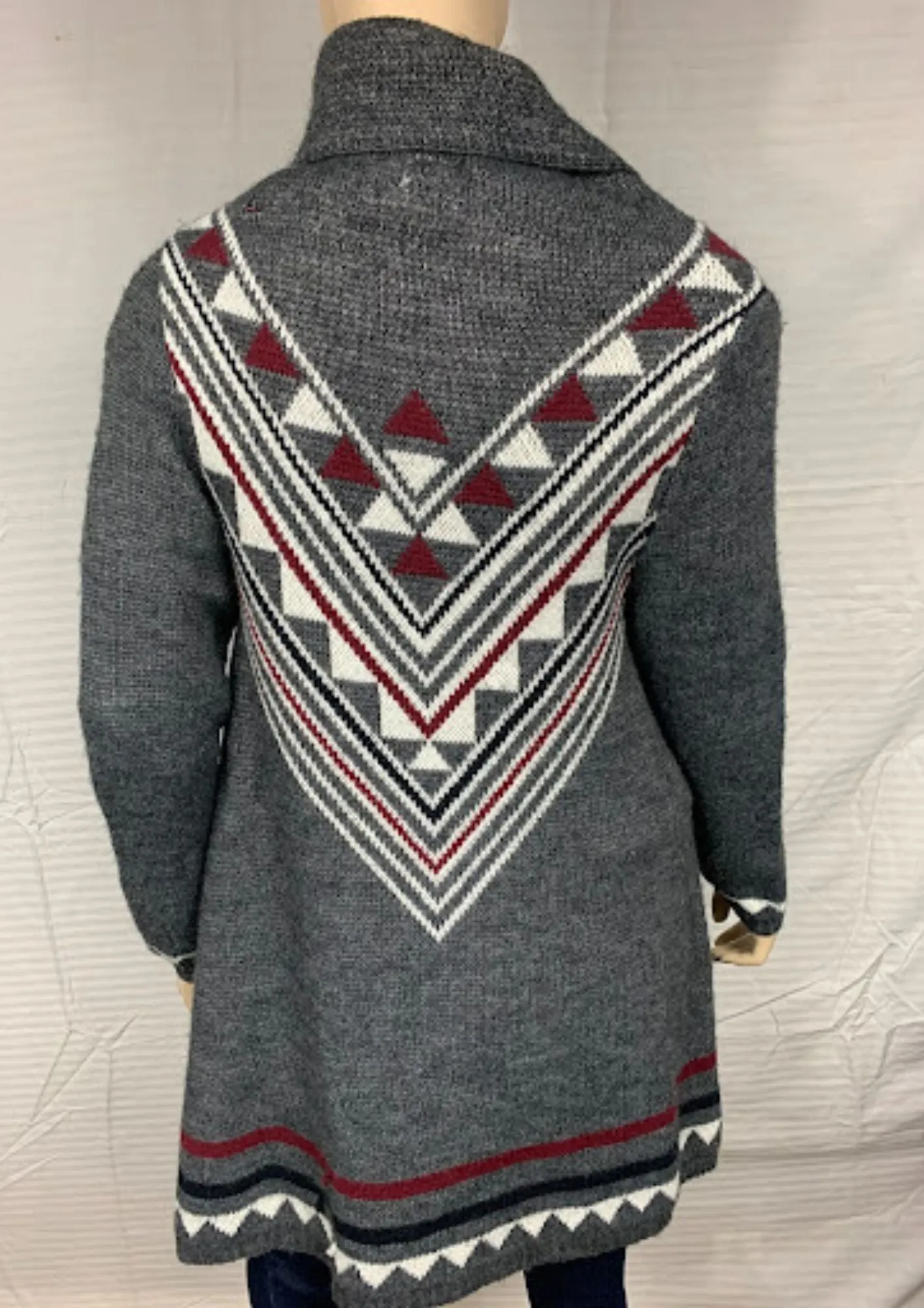 Women's Aztec Design knitted open poncho with sleeves-FA1797