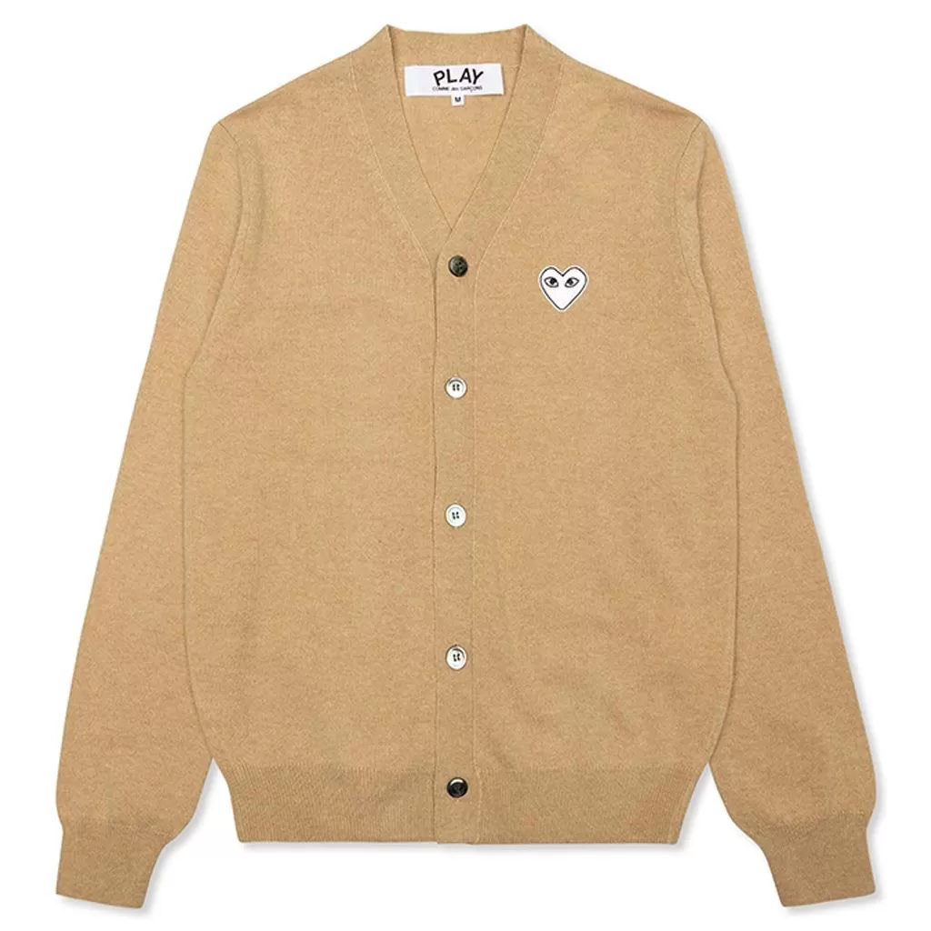 Woven V-Neck Cardigan - Camel