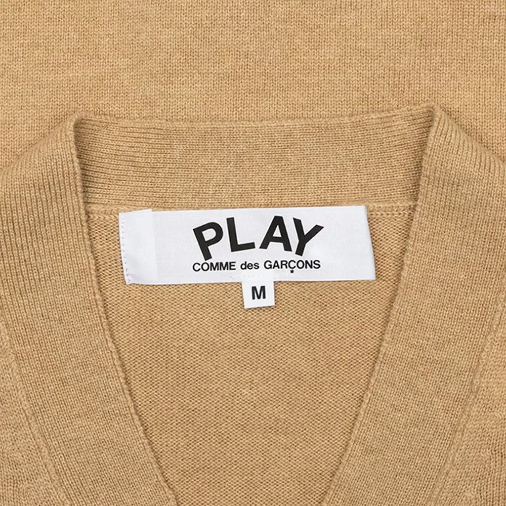 Woven V-Neck Cardigan - Camel