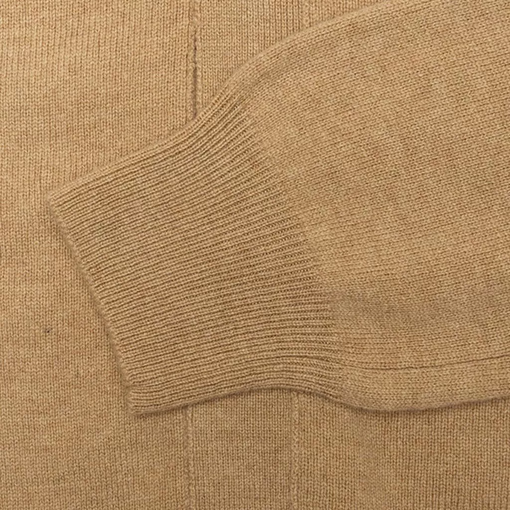 Woven V-Neck Cardigan - Camel