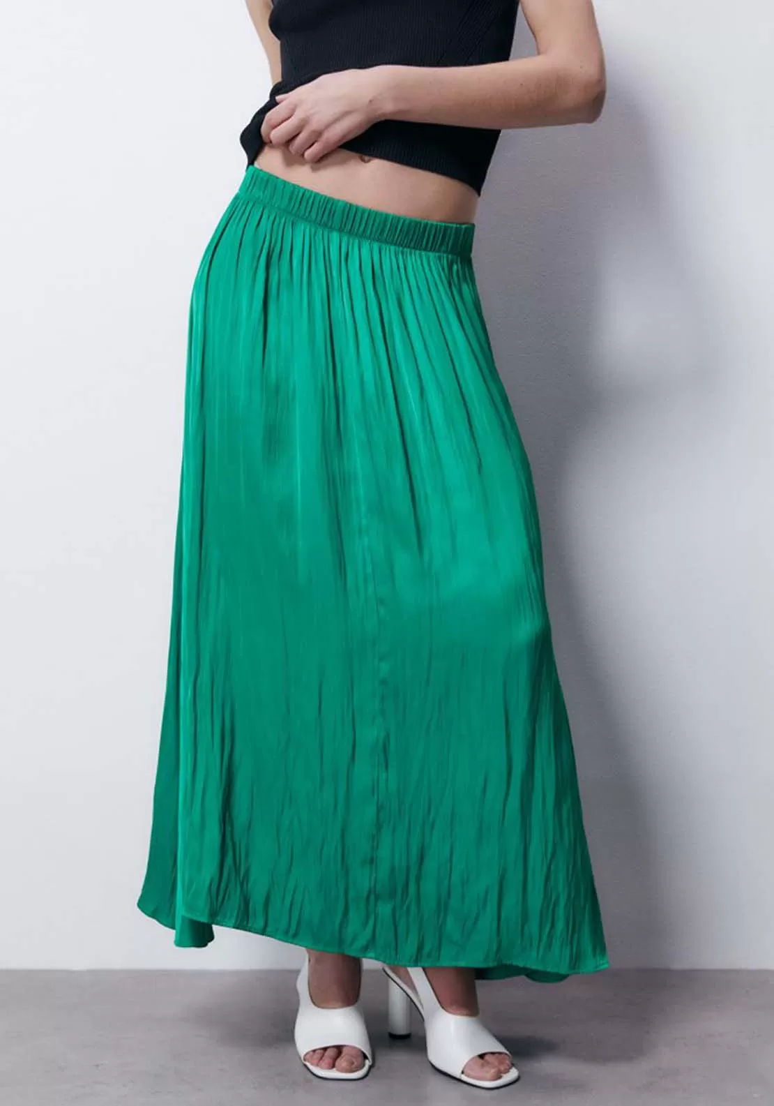 Wrinkled Midi Skirt - Green