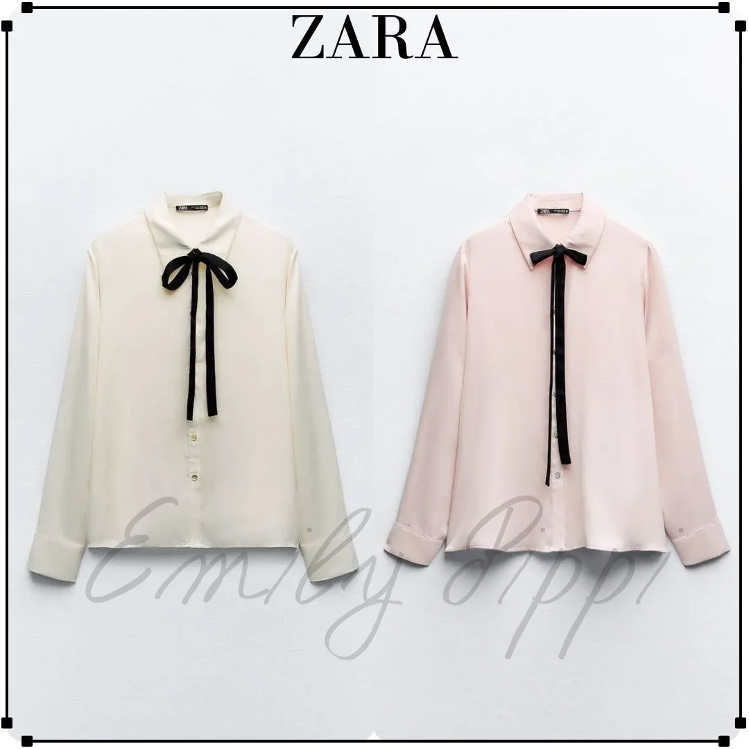 ZARA  |SATIN EFFECT TIE COLLAR SHIRT