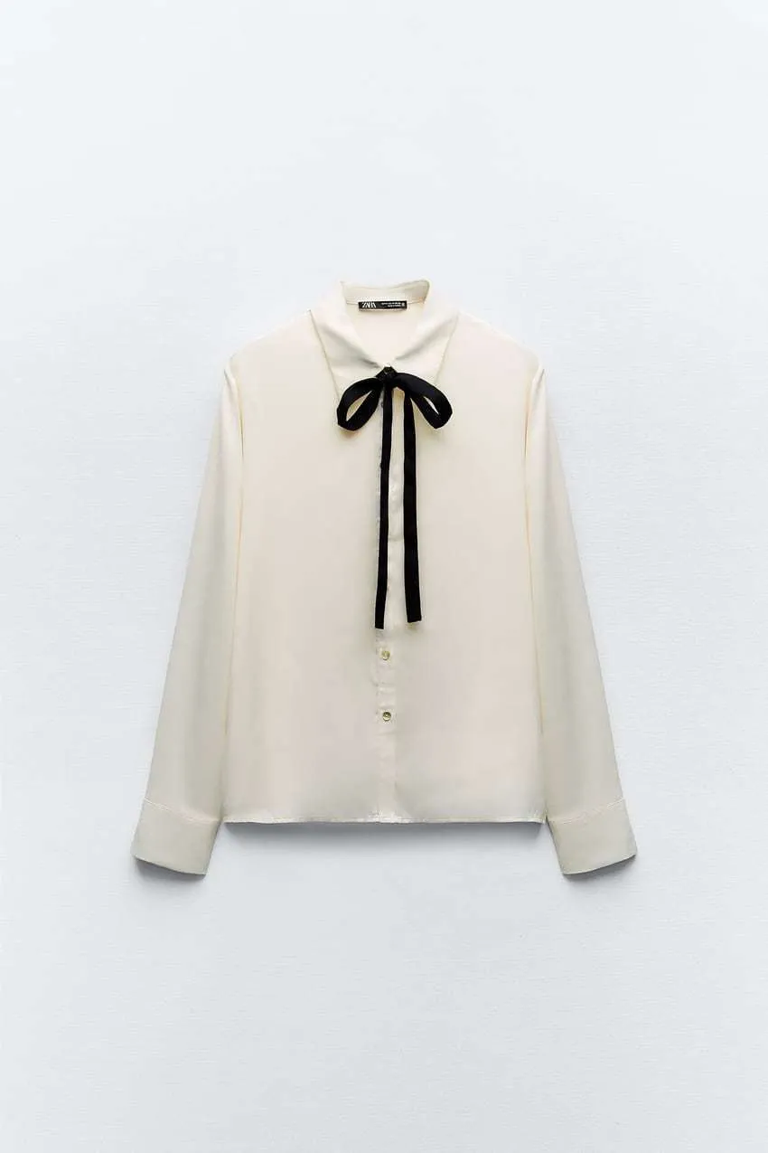 ZARA  |SATIN EFFECT TIE COLLAR SHIRT