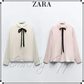 ZARA  |SATIN EFFECT TIE COLLAR SHIRT