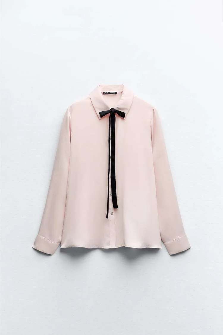 ZARA  |SATIN EFFECT TIE COLLAR SHIRT