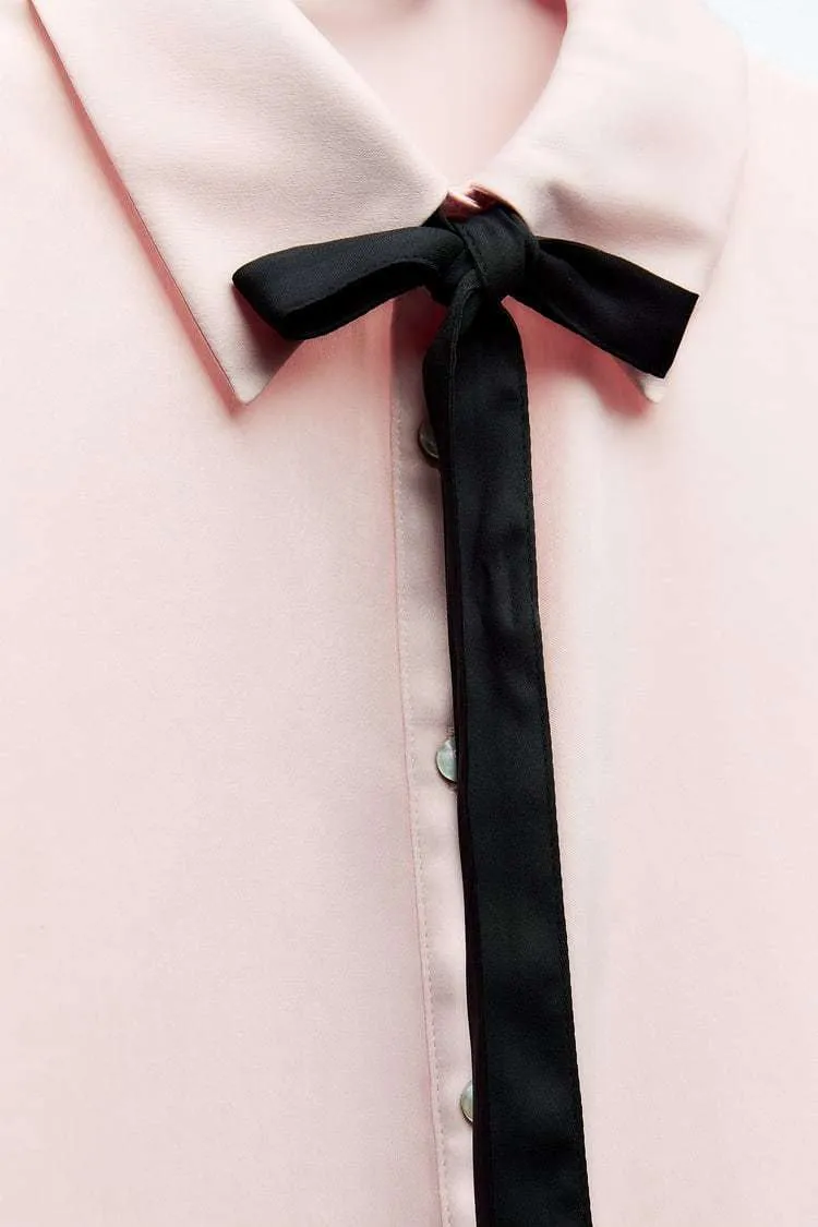 ZARA  |SATIN EFFECT TIE COLLAR SHIRT